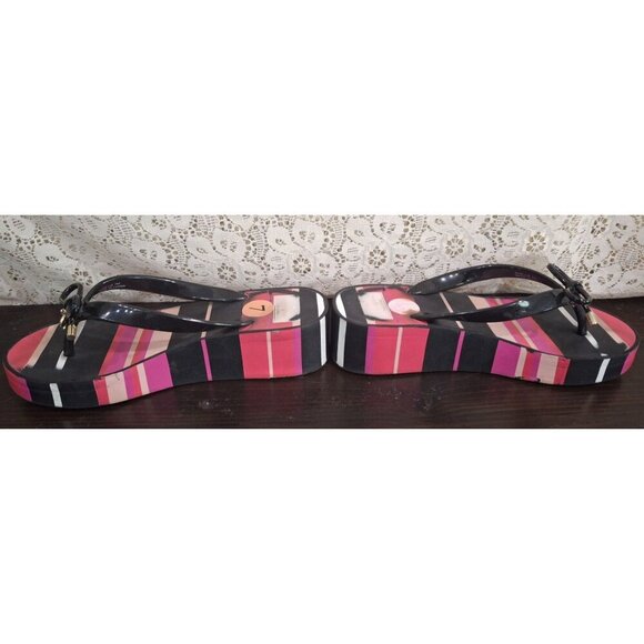 Kate Spade Platform Wedge Thong Sandal-Pink/White/Black-Pre-owned - Picture 2 of 7